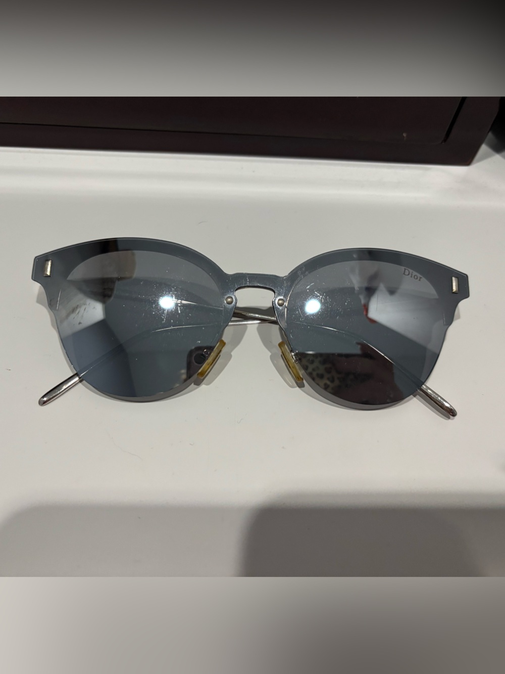 Dior Silver Metal Frame Sunglasses with Gray Lenses